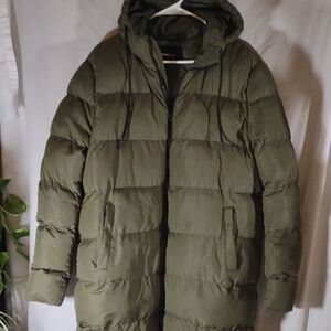 Nova Men Olive Green Puffer Hooded Jacket  - Size M | Midlength